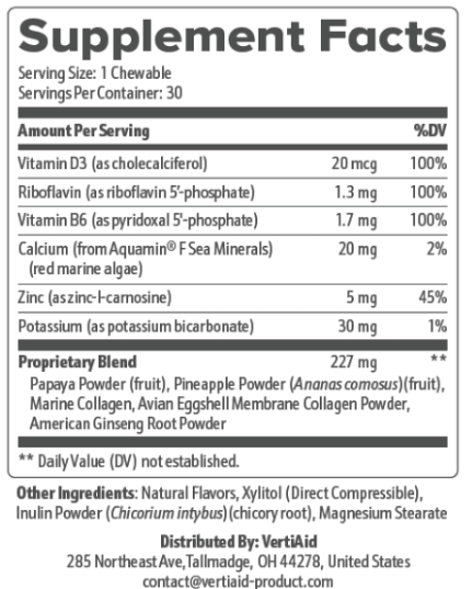 VertiAid Supplement Label